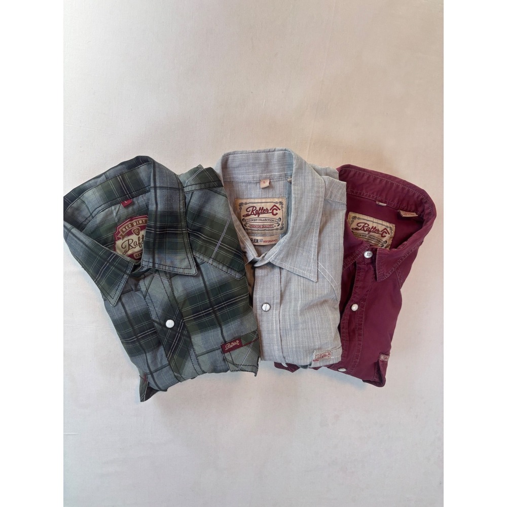 Lot of 3 Rafter C Cowboy Collection Western Snap Shirts Mens Large Plaid Solid